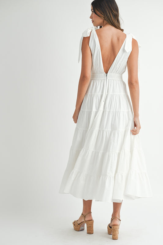 Solid Poplin Sleeveless Tiered Maxi Dress