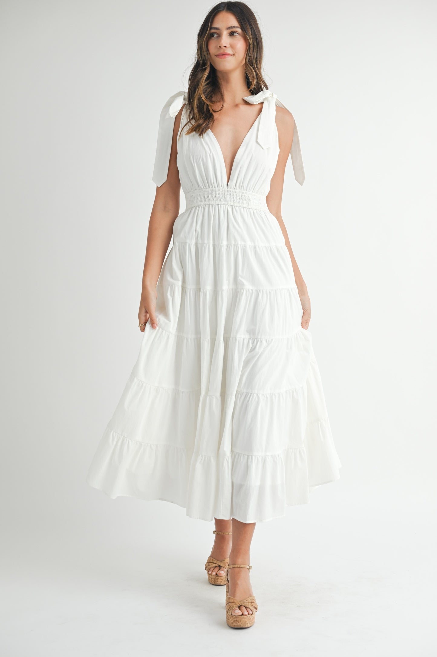 Solid Poplin Sleeveless Tiered Maxi Dress