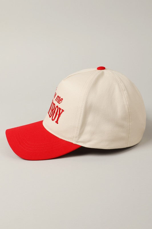 Kiss Me Cowboy Embroidery Trucker Hat-Red