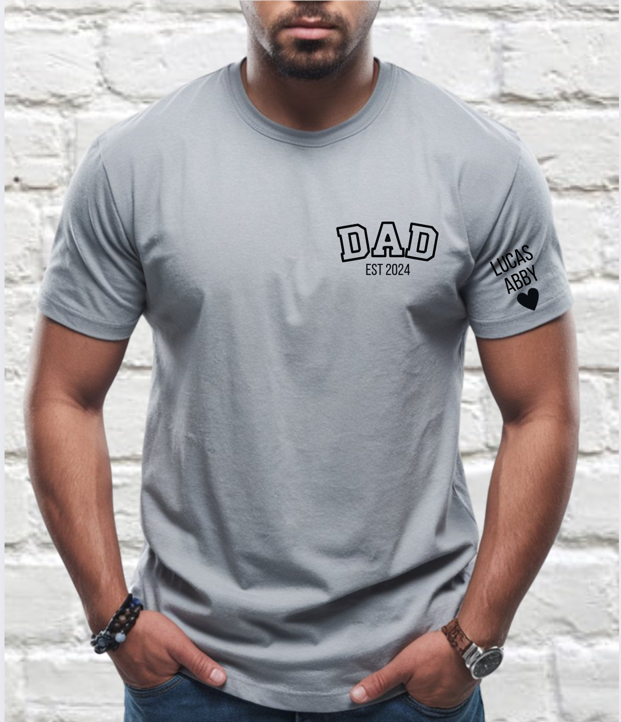 Personalized Dad Shirt with Kids Names on Sleeve