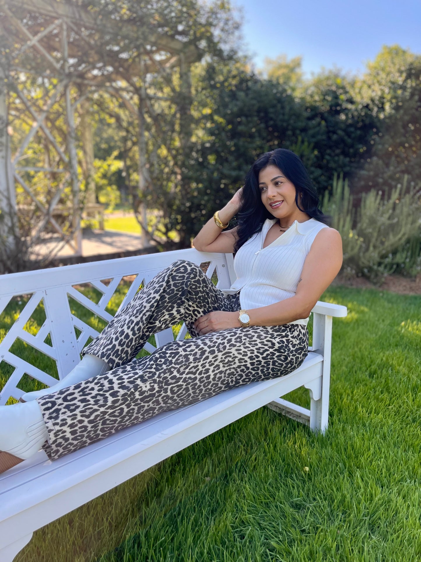 High Waisted Animal Print Knit Jeans