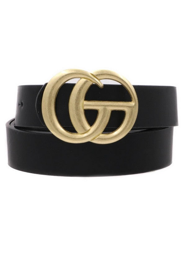 CG Double Metal Buckle Thin Faux Leather Belt