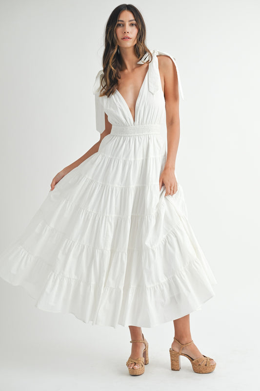 Solid Poplin Sleeveless Tiered Maxi Dress