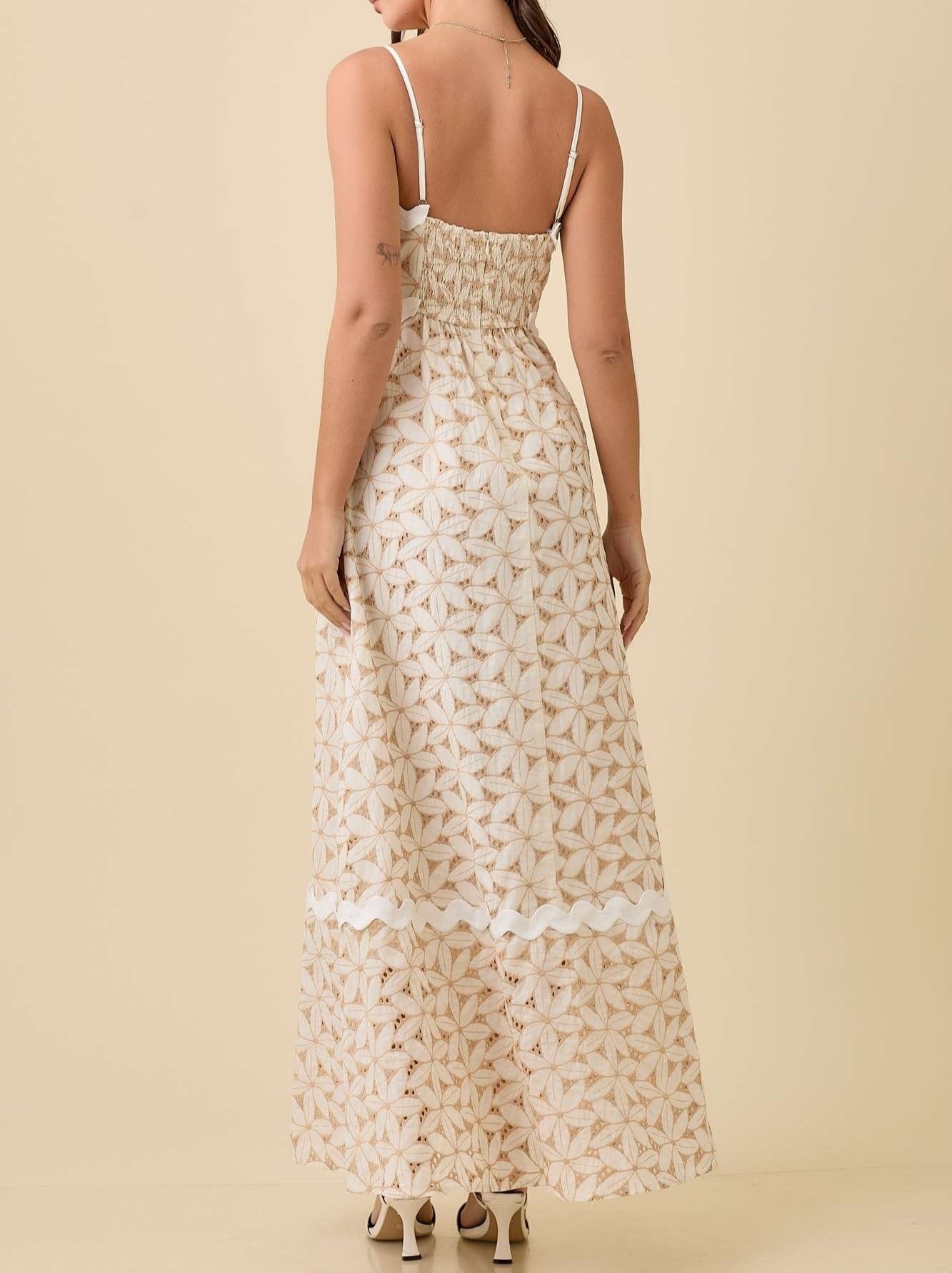 Floral Eyelet Maxi Dress With Contrasting Ric Rac