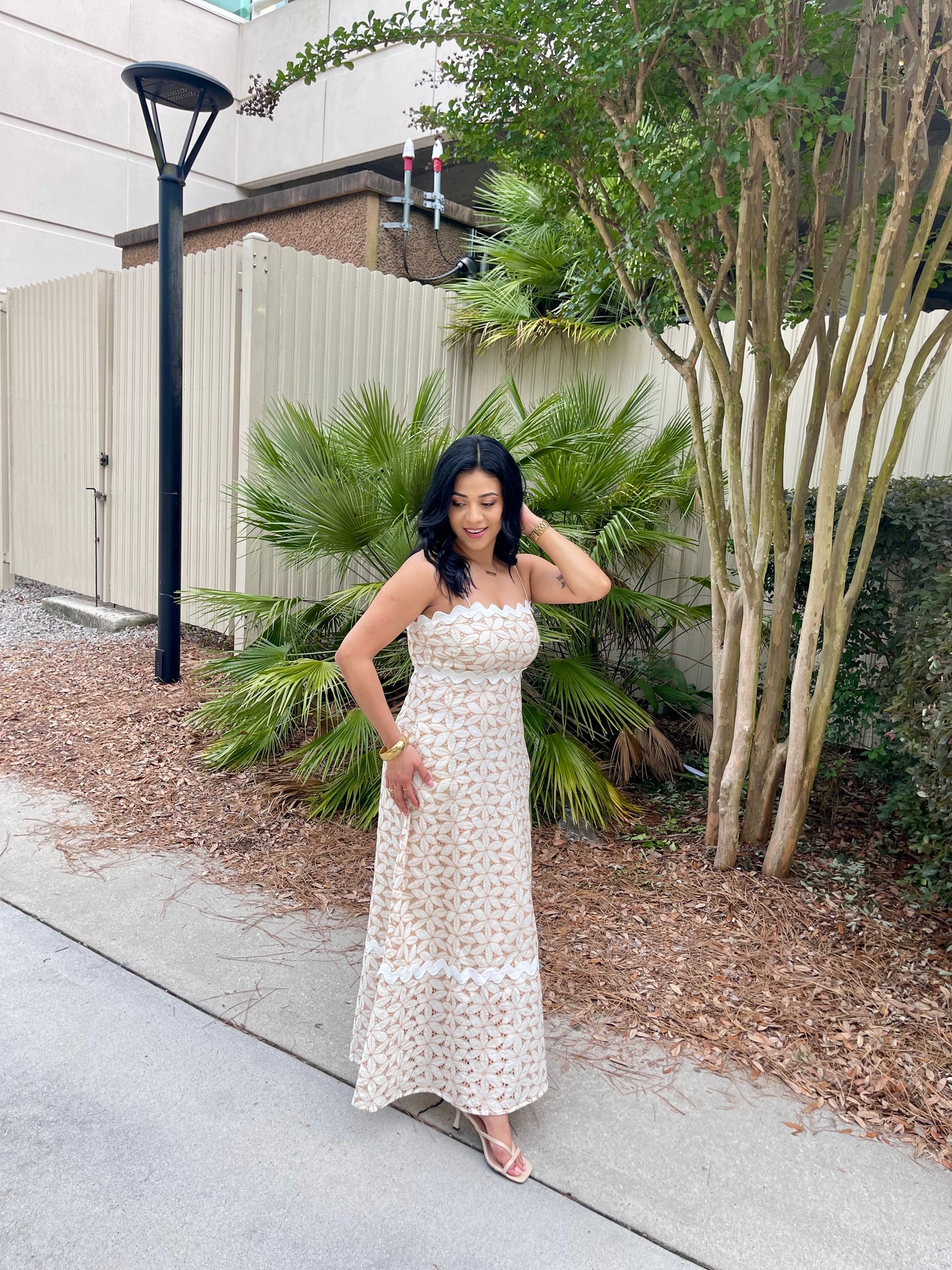 Floral Eyelet Maxi Dress With Contrasting Ric Rac