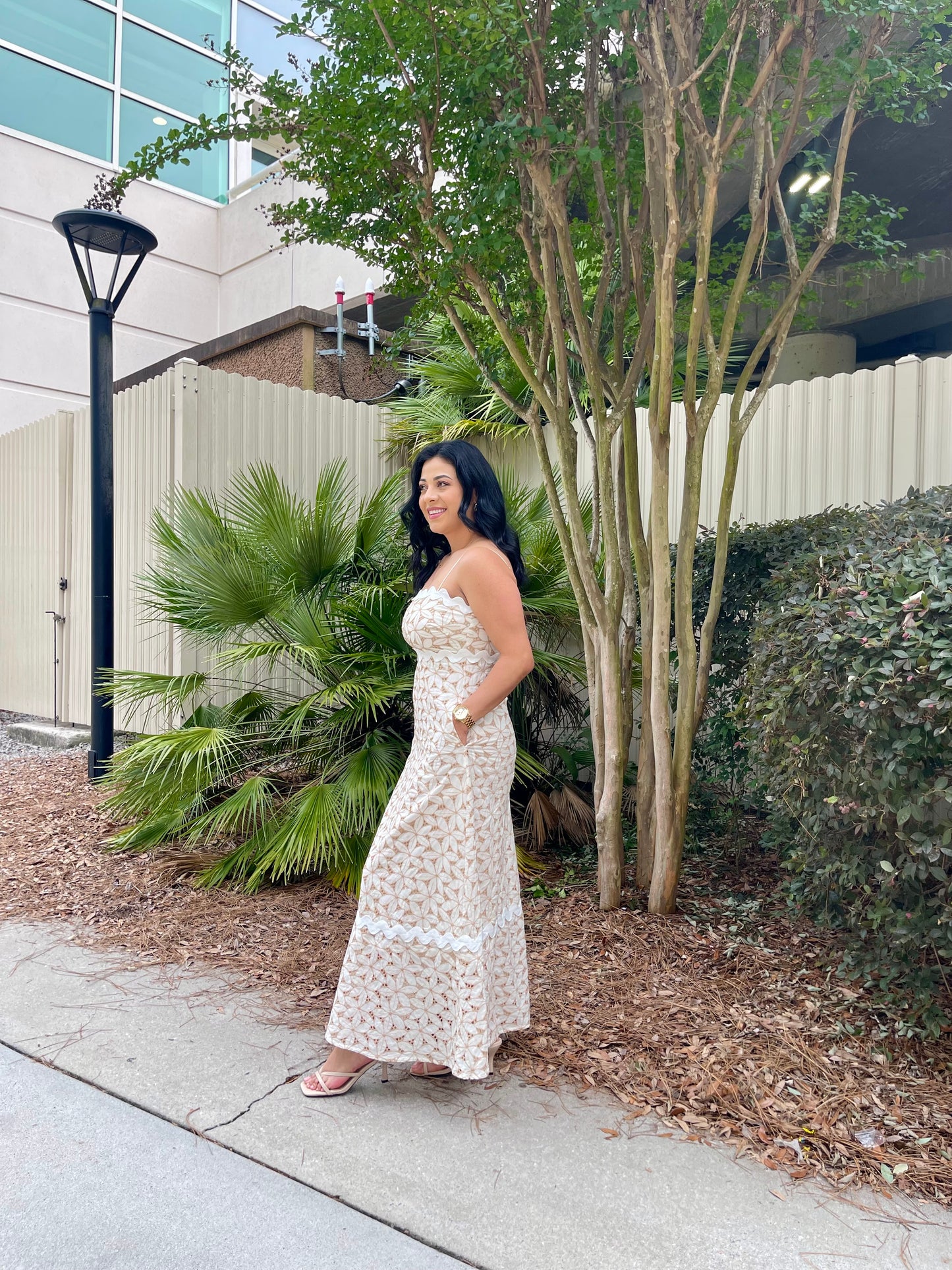 Floral Eyelet Maxi Dress With Contrasting Ric Rac