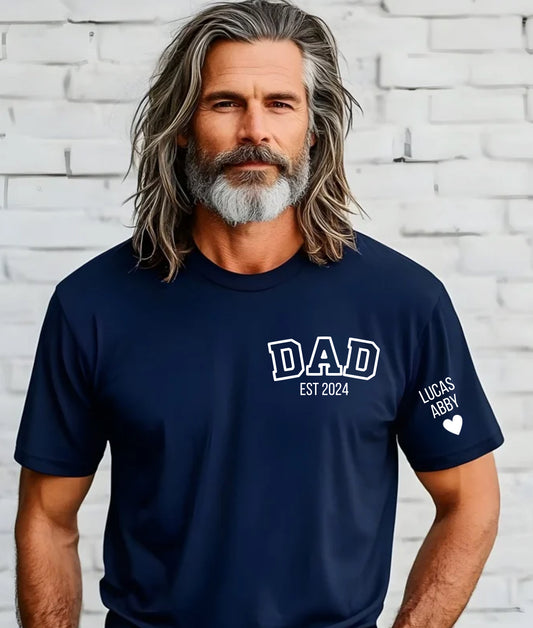 Personalized Dad Shirt with Kids Names on Sleeve