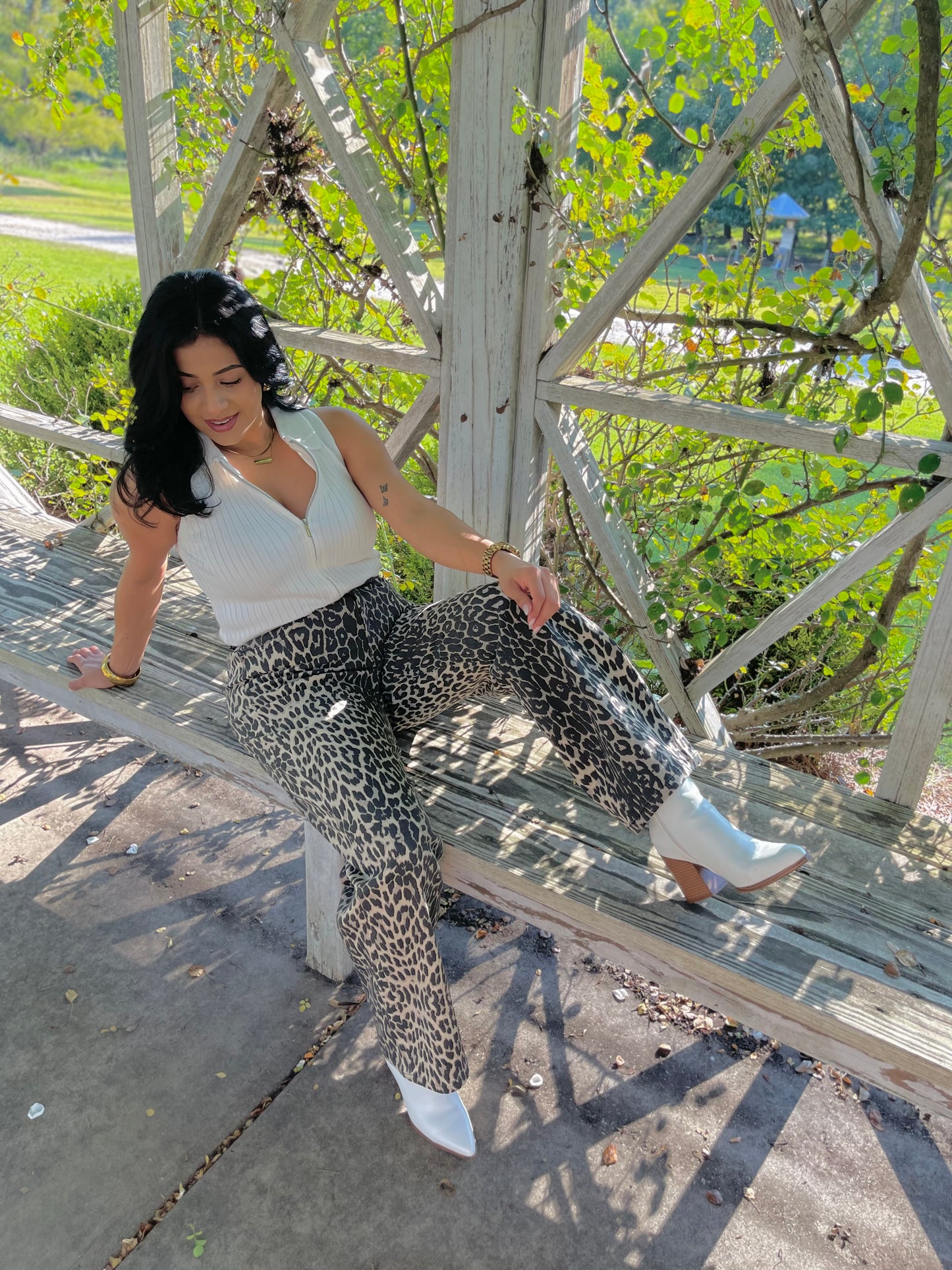 High Waisted Animal Print Knit Jeans