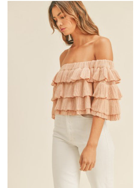Off Shoulder Ruffle Layered Sweater Top