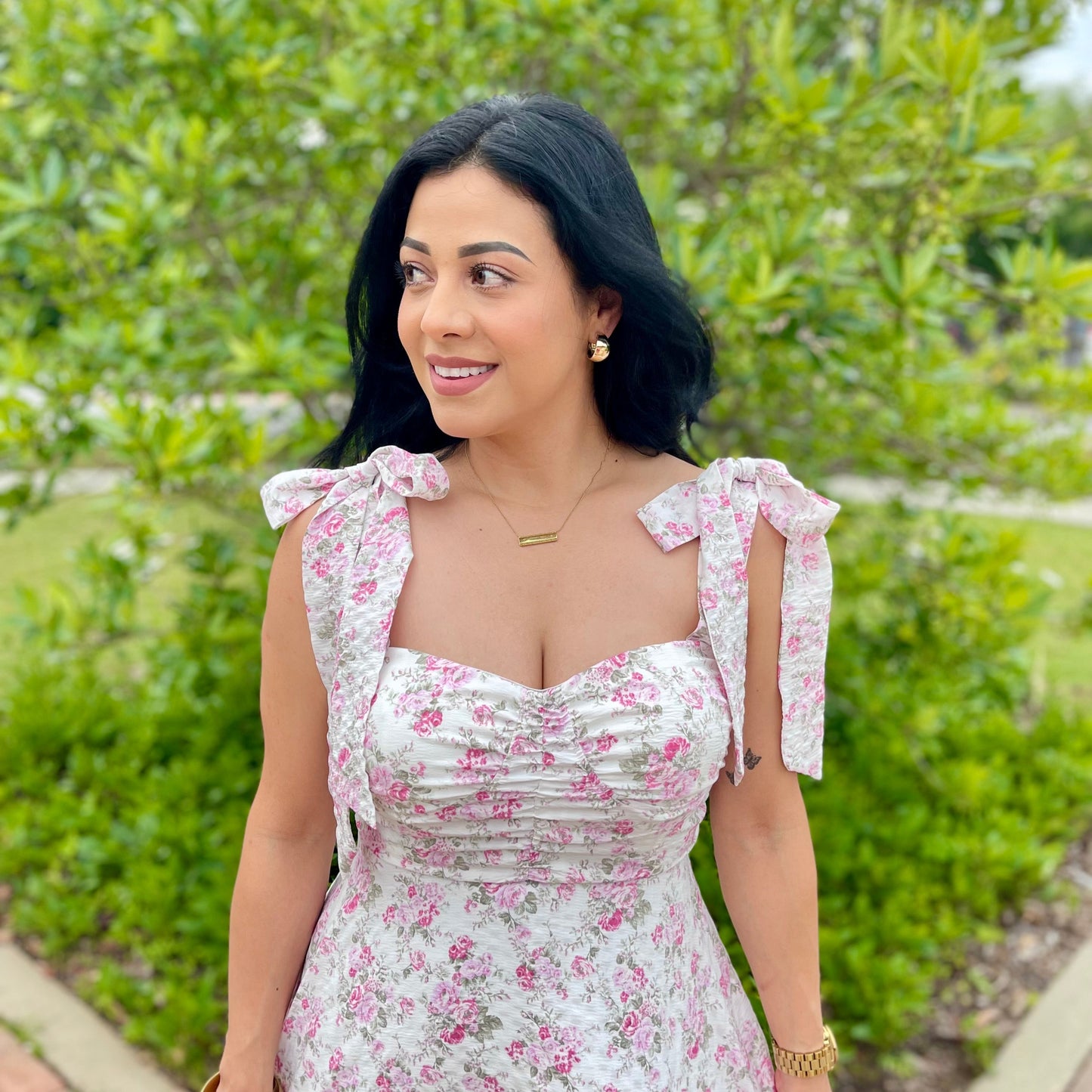 Floral Tie Strap Ruched Detail Maxi Dress