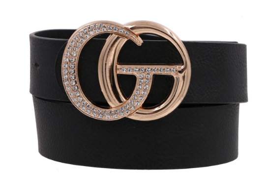 CG Rhinestone Buckle Faux Leather Belt, Plus Size