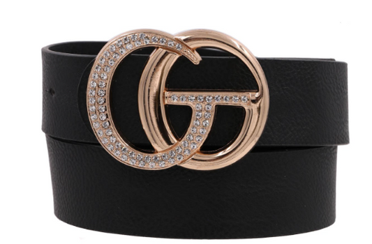 CG Rhinestone Buckle Faux Leather Belt, Plus Size