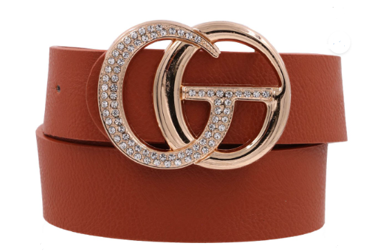 CG Rhinestone Buckle Faux Leather Belt, Plus Size