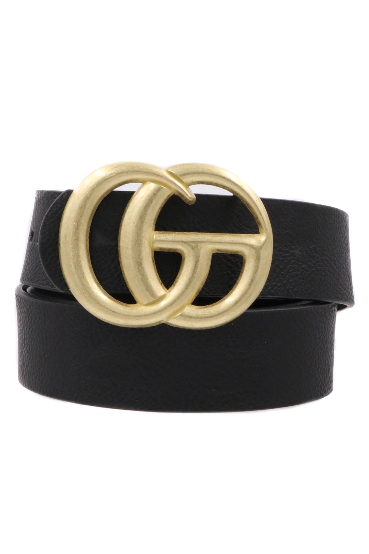 CG Double Metal Ring Faux Leather Buckle Belt